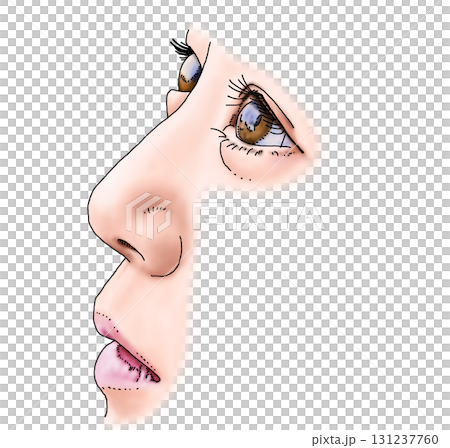 Pen drawing illustration of an innocent woman's profile looking up Pen drawing illustration of an innocent woman's profile looking up 131237760