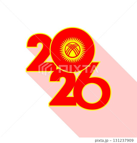 2026 Long Shadow Banner with Kyrgyzstan Flag Inside. 131237909