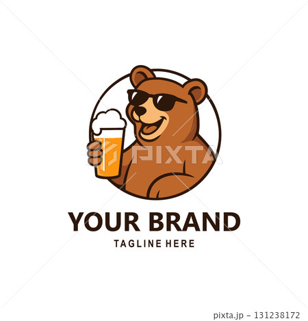 bear mascot wearing glasses holding a beer mug inside a circle 131238172