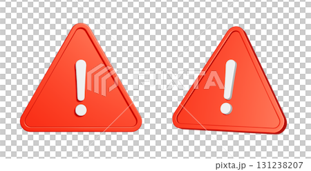 赤い三角形の注意マークの3Dアイコンセット 131238207