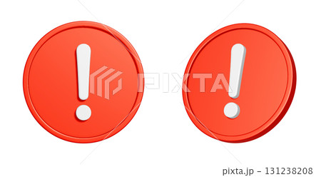 赤い丸型の注意マークの3Dアイコンセット 131238208