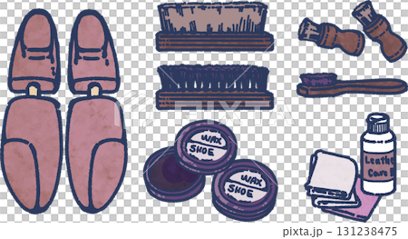 革靴のケアをする道具のイラストセット 131238475