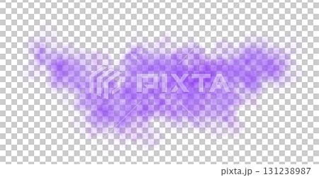 Violet smoke cloud on transparent background spreading horizontally in the air with soft texture and realistic motion 131238987