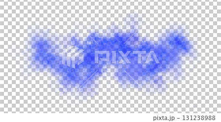 Blue smoke cloud on transparent background spreading horizontally in the air with soft texture and realistic motion 131238988
