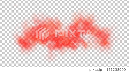 Red smoke cloud on transparent background spreading horizontally in the air with soft texture and realistic motion 131238990