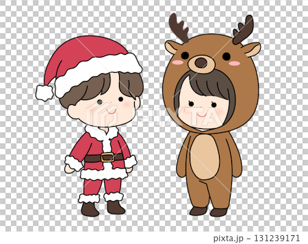 Cute characters dressed in Santa and reindeer costumes 131239171