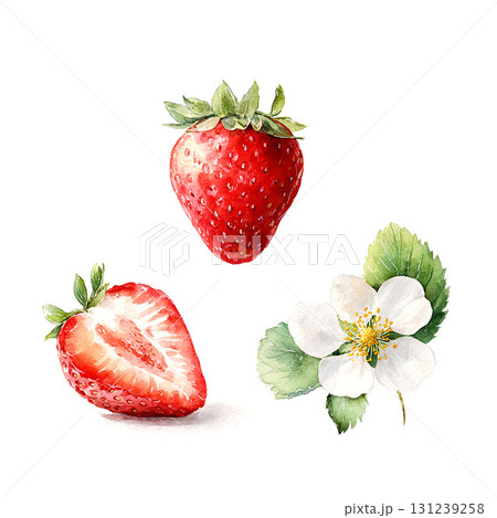 可愛い苺の水彩画イラスト Generative AI 可愛い苺の水彩画イラスト Generative AI 131239258