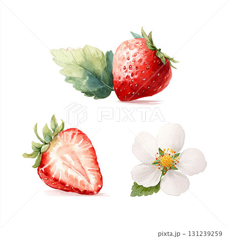 可愛い苺の水彩画イラスト Generative AI 可愛い苺の水彩画イラスト Generative AI 131239259