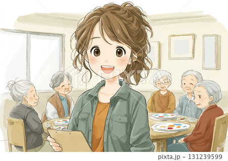 美優シリーズ：介護士としてレクリエーション活動をサポートするシーン 131239599