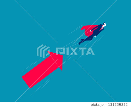 Growth. Businessman tries to pull up an arrow 131239832