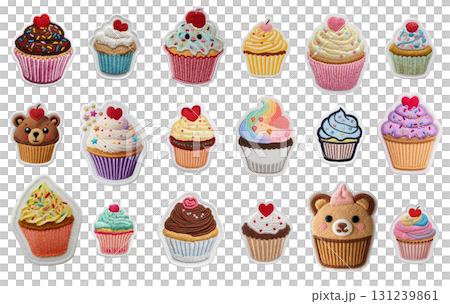 Cute cupcake embroidery patch set, applique, clip art 131239861
