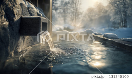 冬の雪景色が美しい温泉の露天風呂 冬の雪景色が美しい温泉の露天風呂 131240109