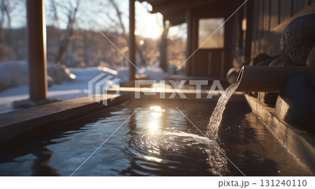 冬の雪景色が美しい温泉の露天風呂 冬の雪景色が美しい温泉の露天風呂 131240110