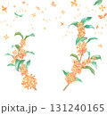 晩夏の花：キンモクセイの水彩イラスト。香りのイメージのバナー背景。装飾フレーム。  131240165