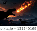 夜空に流れる巨大な流星、恐竜が見上げる終末の光景（オリジナル恐竜シルエット） 131240169