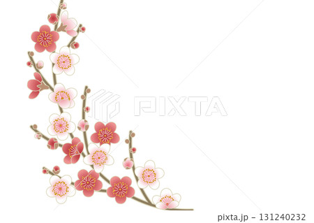 華やかに咲く梅の和風ベクターイラスト 131240232