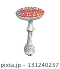 Amanita mushroom for autumn and forest design. Hand drawn fly agaric with red spotted cap and a stem nibbled by beetles. Great for fabric prints, children's books, or autumn themed products 131240237