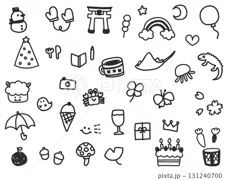 かわいい手描きの季節の素材セット 131240700