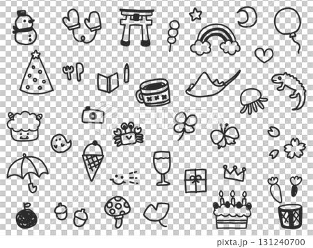 かわいい手描きの季節の素材セット 131240700