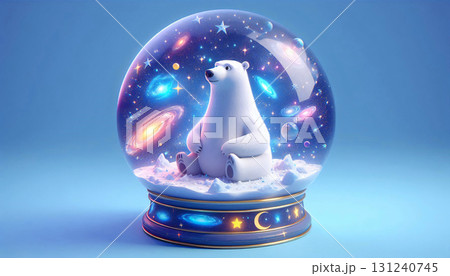 A polar bear sitting inside a snow globe filled...のイラスト素材 [131240745 ...