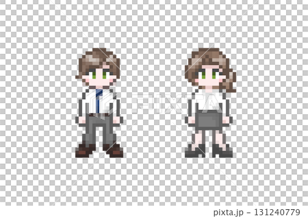 Pixel art male and female office workers in suits: Cool Biz 131240779