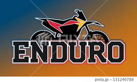 Colorful poster logo flat design style illustration with written word text enduro and motorbike  131240789
