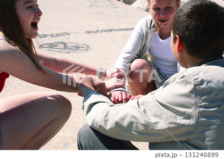 cute group of teenagers having fun at summer vacations, lifestyle people concept cute group of teenagers having fun at summer vacations, lifestyle people concept 131240899