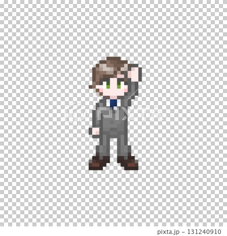 一位穿著西裝的男性辦公室職員舉起像素化手 131240910