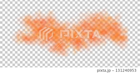 Thick orange smoke cloud on transparent background isolated on black for atmospheric visual effects or overlays 131240953