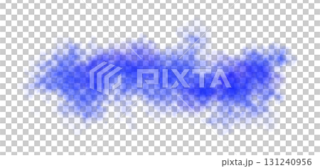 Thick vibrant blue smoke cloud on transparent background isolated on black for atmospheric visual effects or overlays 131240956