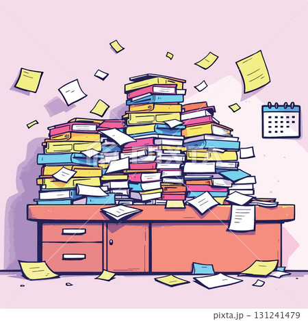 Vsai huge pile of books and documents covering office desk 131241479