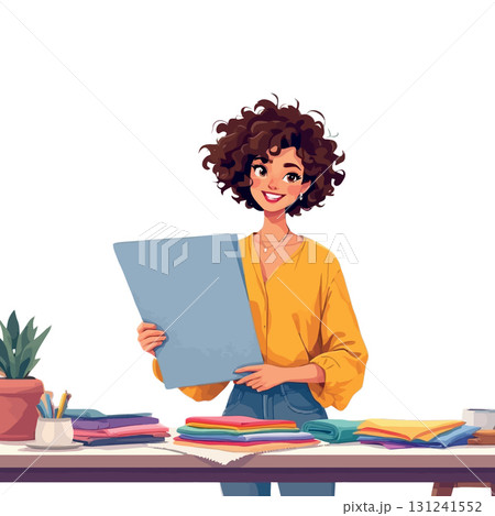 Vsai fashion designer holding color palette showing fabrics swatches 131241552