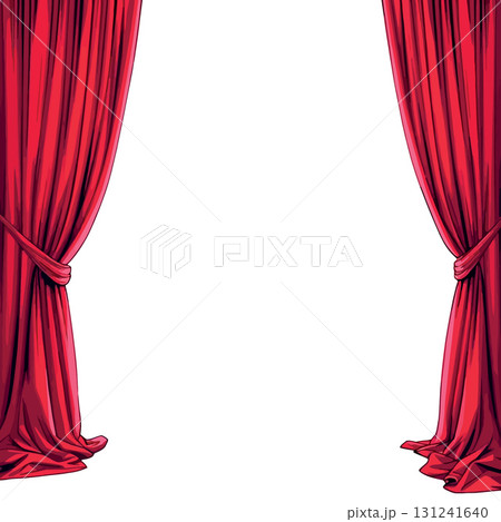 Vsai red stage curtains opening on white background 131241640