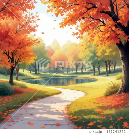 Vsai pathway winding through a vibrant autumn park 131241822