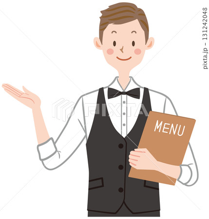 案内するウェイター　飲食店の店員　バーテンダー　レストラン 131242048