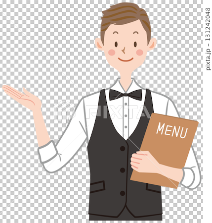 案内するウェイター　飲食店の店員　バーテンダー　レストラン 131242048