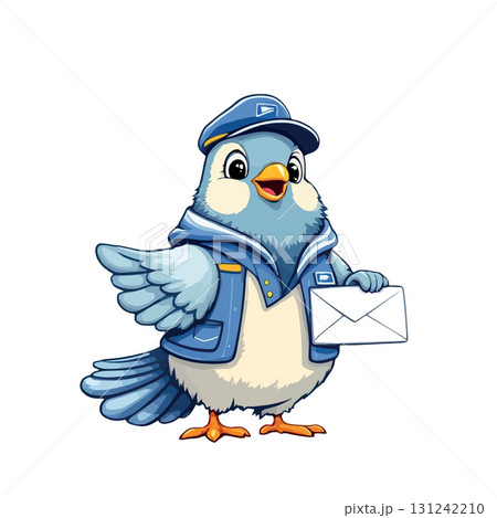 Vsai cartoon blue bird delivering mail wearing uniform and holding envelope Vsai cartoon blue bird delivering mail wearing uniform and holding envelope 131242210