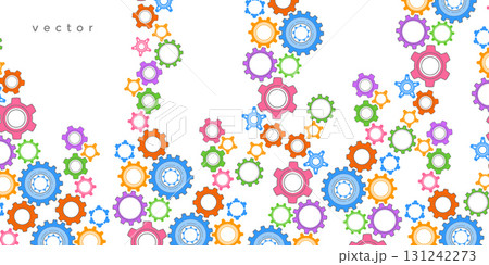 Multi-colored gears. Rotating mechanism of round parts .Machine technology. Vector illustration. Multi-colored gears. Rotating mechanism of round parts .Machine technology. Vector illustration. 131242273