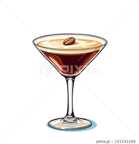 Vsai espresso martini cocktail drawing with coffee bean garnish 131242289