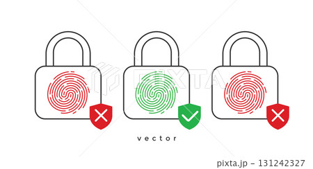 Safety lock. Set of fingerprints . Security access sign. Vector illustration . Safety lock. Set of fingerprints . Security access sign. Vector illustration . 131242327