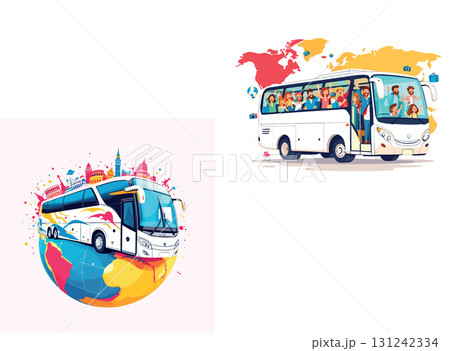 Vsai tourists traveling by bus around the world, visiting famous landmarks 131242334