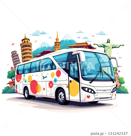 Vsai white tour bus traveling to world famous landmarks, travel and tourism concept 131242337