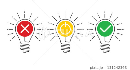 Set of light bulbs. On and off signs. Internet security. Private password. Vector illustration . 131242368
