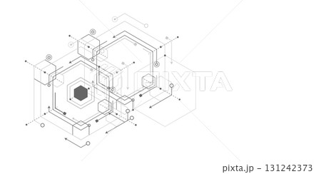 Technological white background. Mechanical Engineering background . Linear geometric drawing. Vector illustration. 131242373