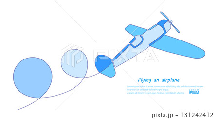 Flying plane.Airplane . Air flights. Line drawing. Vector illustration. 131242412