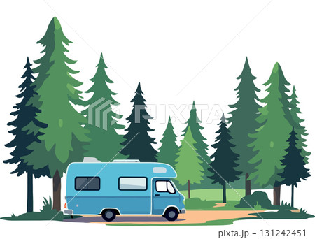 Vsai camper van enjoying peaceful camping trip in forest Vsai camper van enjoying peaceful camping trip in forest 131242451