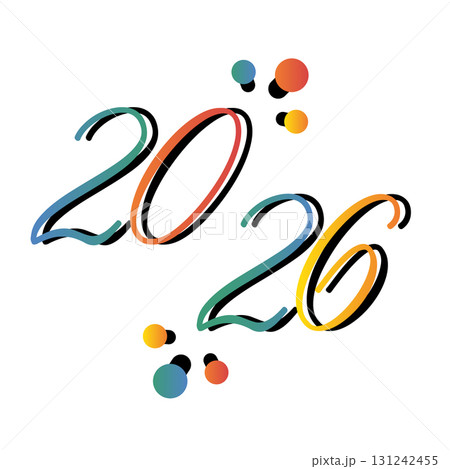 2026 New Year lettering decorated with colorful festive lights. 131242455