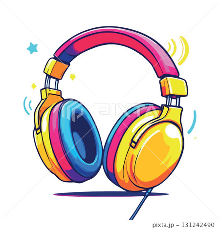 Vsai colorful headphones playing music with sound waves 131242490