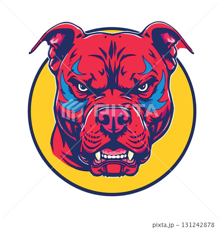 Vsai red pitbull showing teeth with angry expression in yellow circle Vsai red pitbull showing teeth with angry expression in yellow circle 131242878