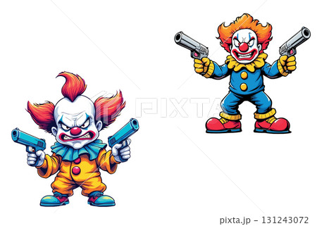 Vsai evil clown holding guns showing angry expression in two variations 131243072